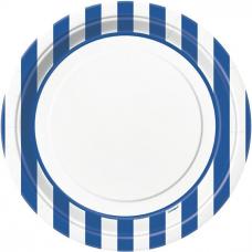 assiettes blanches a rayures bleus