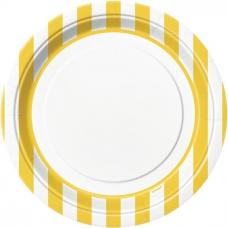 assiettes blanches a rayures jaunes