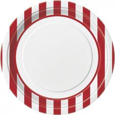 assiettes blanches a rayures rouges