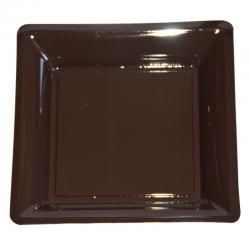 Paquet de 12 assiettes plastique carrées Chocolat