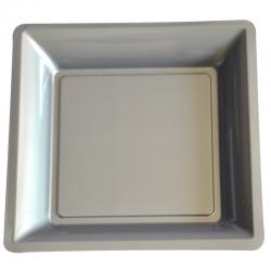 Paquet de 12 assiettes plastique carrées Gris