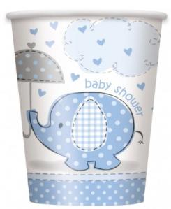 8 Gobelets baby shower éléphant Bleu