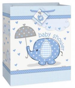 Sac à cadeau baby shower éléphant bleu
