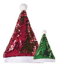 Bonnet de Noël réversible rouge et vert pailleté