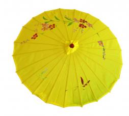 ombrelle chinoise en tissu decore jaune