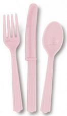 18 couverts en plastique rose pastel