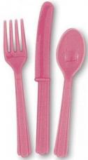 18 couverts en plastique fuchsia