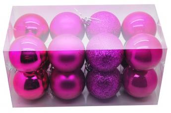 boite de 16 boules de noel de couleur fuschia