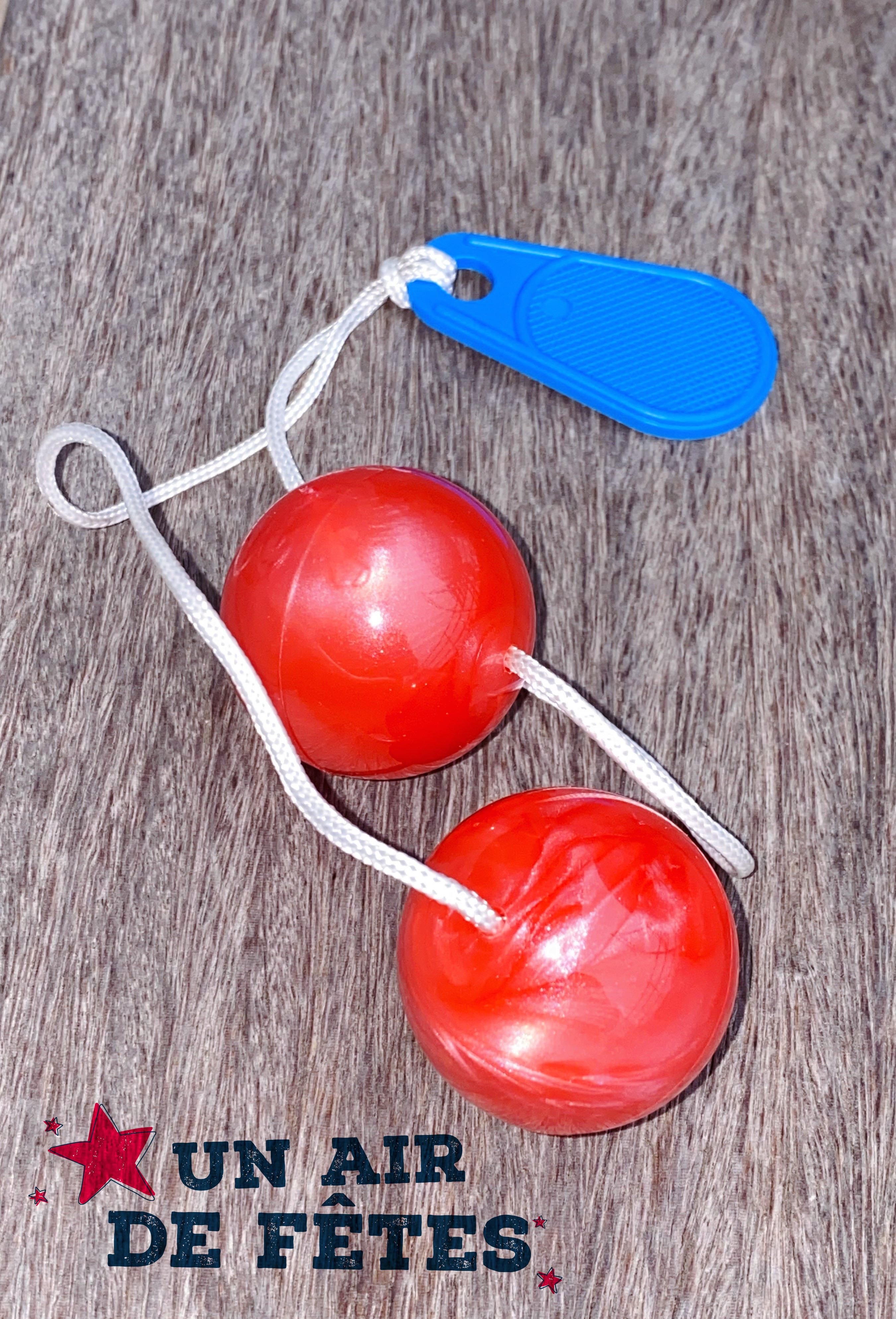 JOUET ANCIEN TAC TAC JEU BOULES ROUGES avec ANNEAU BLEU Années 70