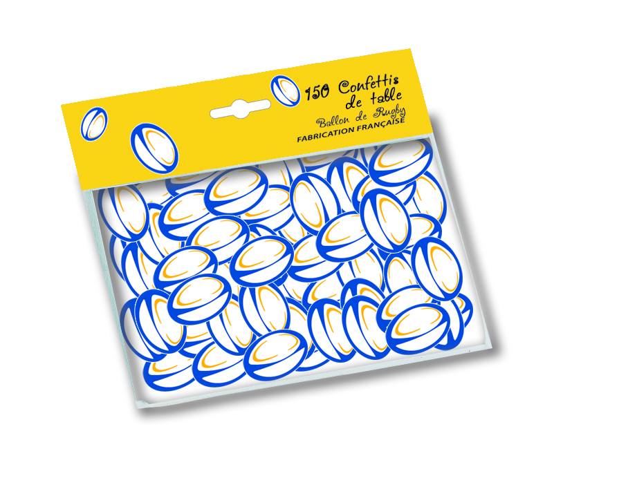 Cod.275335 150 Confettis de table Ballons de Rugby rouge et bleu
