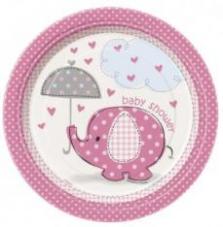 8 assiettes a dessert baby shower elephant rose