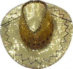 chapeau cow boy paillettes or