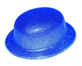 chapeau melon bleu paillete plastique