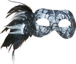 Loup Chic Noir Dentelle et Plumes