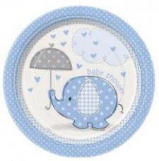 8 assiettes a dessert baby shower elephant bleu