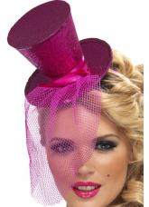 mini chapeau haut de forme rose paillete