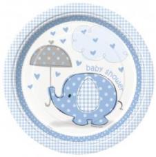 8 assiettes baby shower elephant bleu