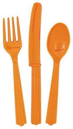 18 Couverts en plastique orange pas cher