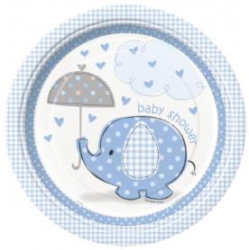 Assiettes baby shower éléphant bleu