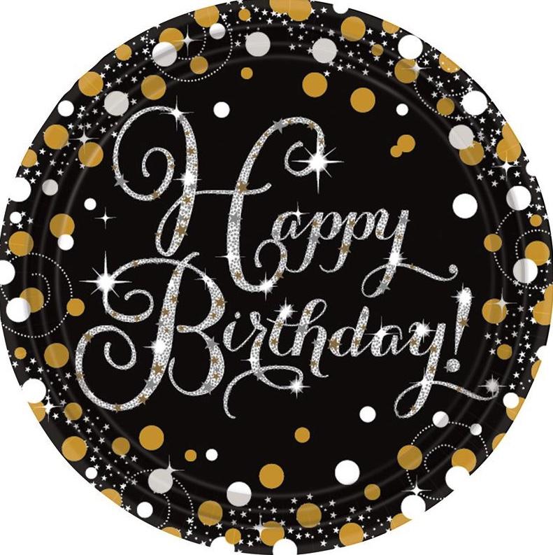 Assiettes carton noir Happy Birthday