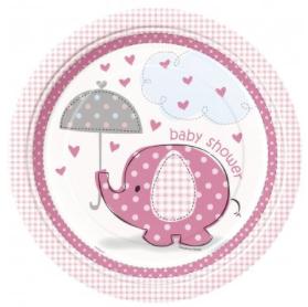 Assiettes baby shower éléphant Rose pas cher