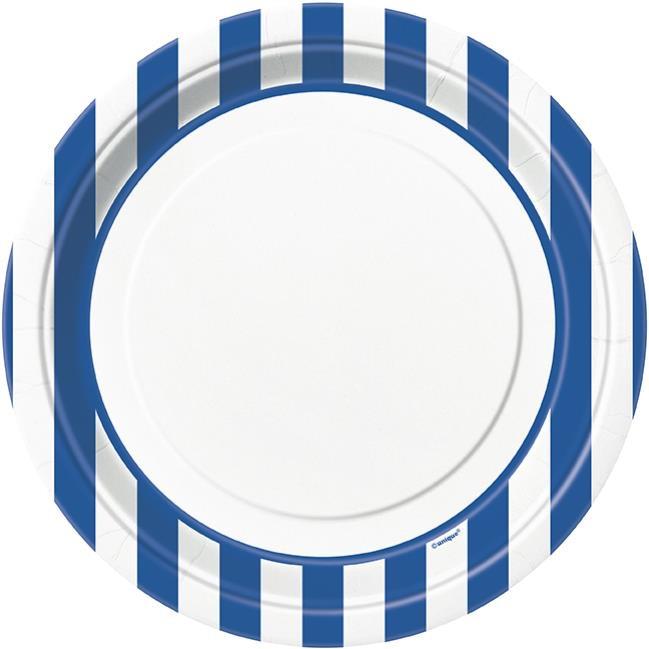 Assiettes Blanches à Rayures Bleus pas cher