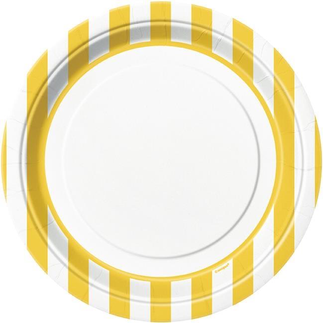 Assiettes Blanches à Rayures Jaunes pas cher