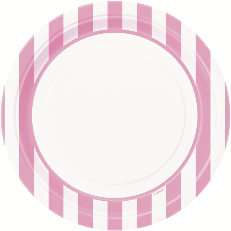Assiettes Blanches à Rayures Roses pas cher