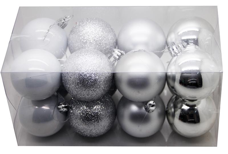 Boite de 16 Boules de Noël de couleur Argent pas cher