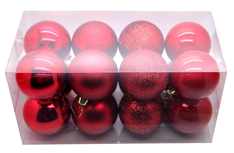 Boite de 16 Boules de Noël de couleur Rouge pas cher
