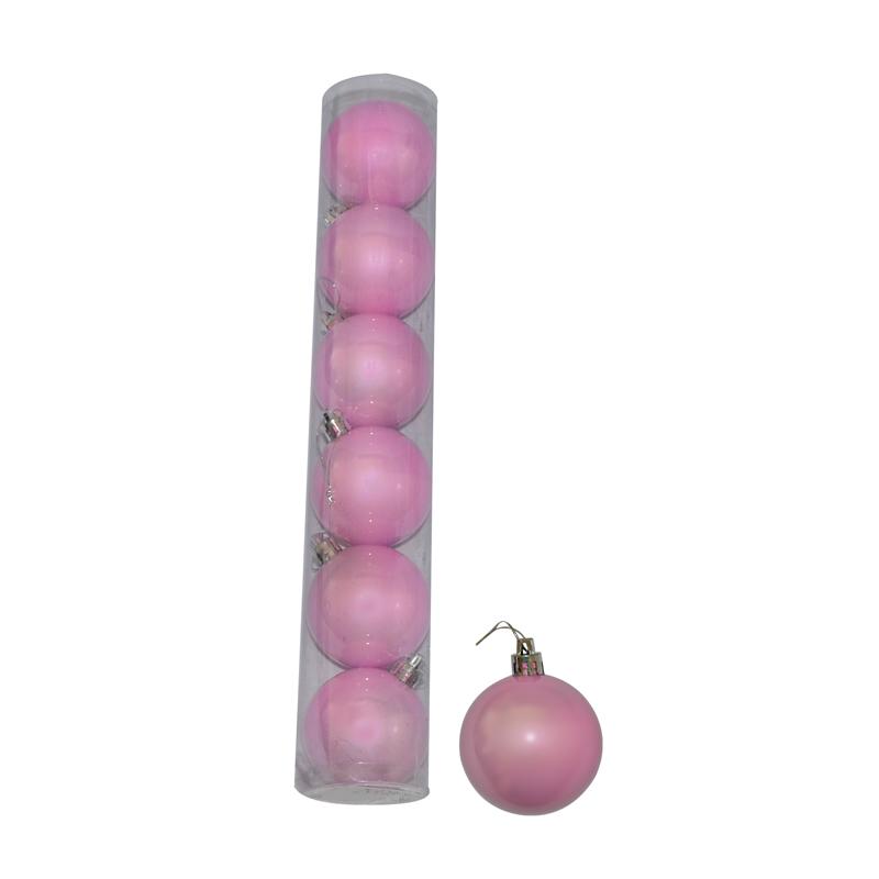 Boite de 6 boules de Noël rose nacrées pas cher