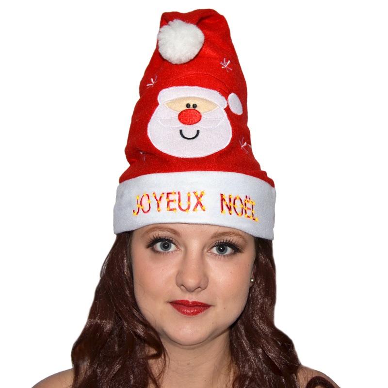 Bonnet de Père Noël décoré joyeux Noël et lumineux pas cher