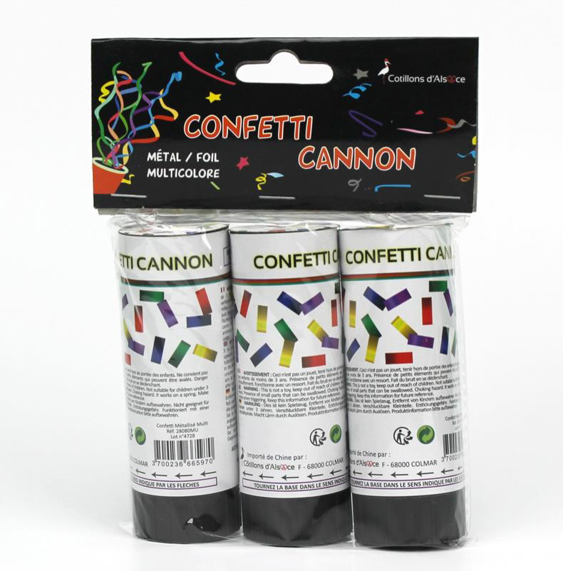 Lot de 3 canons à confettis métallisés pas cher petit modèle