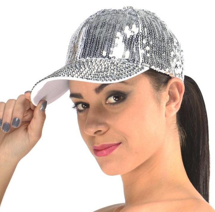 Casquette à paillettes argent pas cher