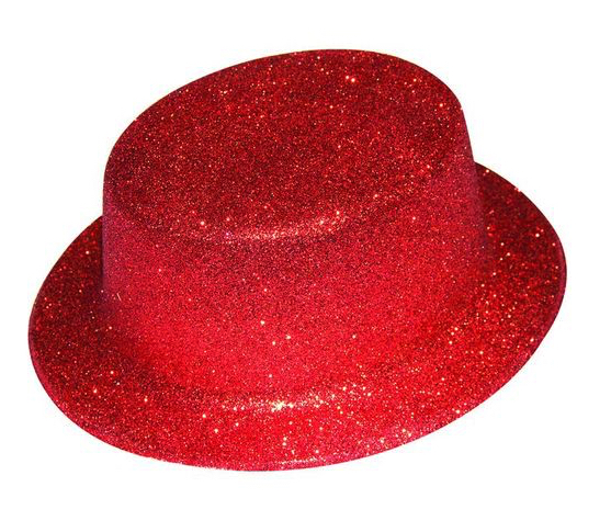 Chapeau haut de forme Rouge pailleté plastique pas cher