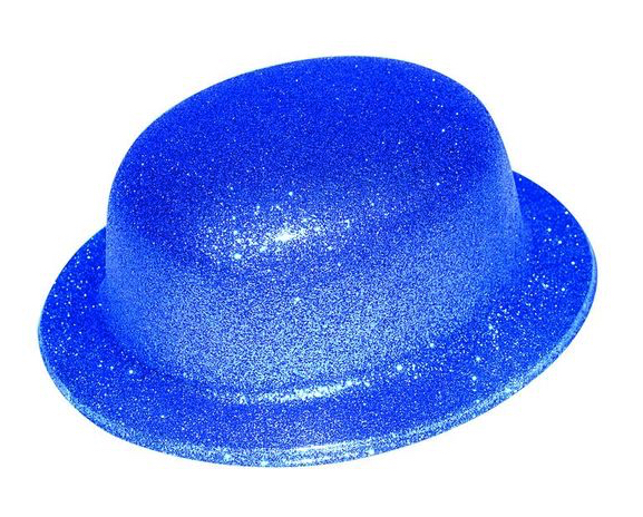 Chapeau melon bleu pailleté plastique pas cher