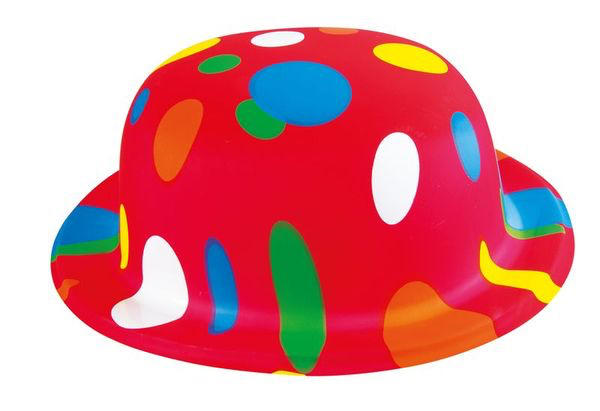 chapeau melon plastique rouge à pois