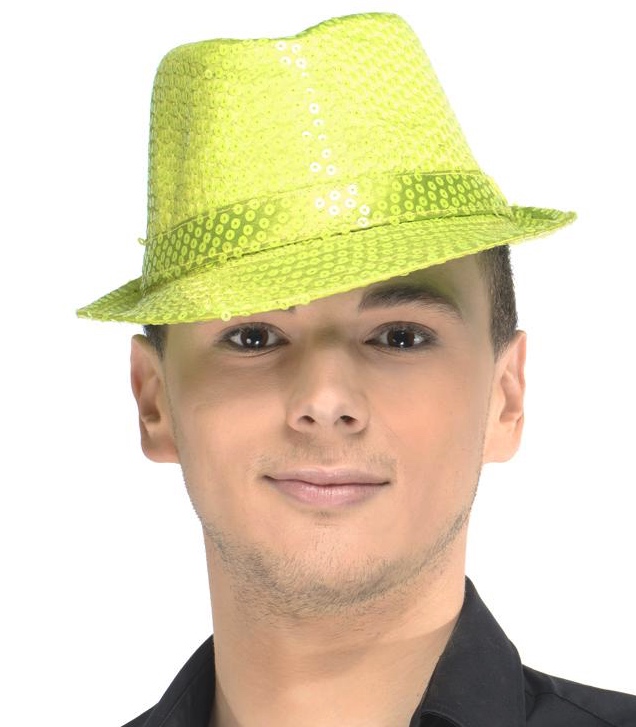 Chapeau trilby jaune fluo sequins pas cher