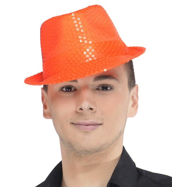 Chapeau trilby orange sequins pas cher