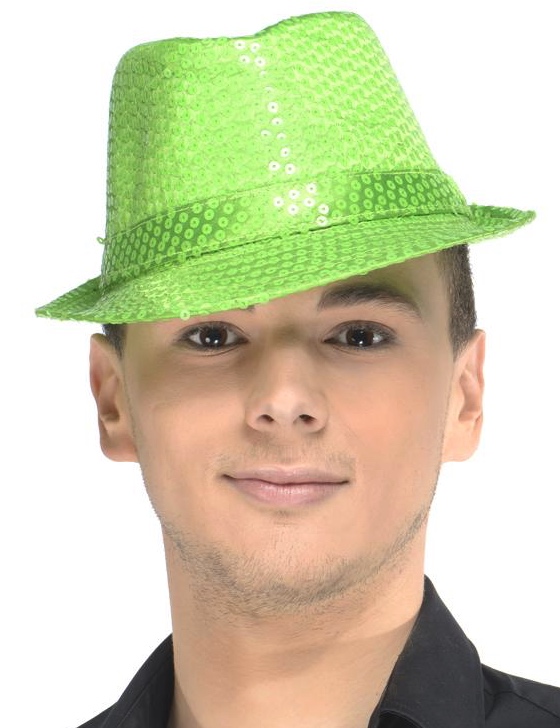 Chapeau trilby vert sequins pas cher