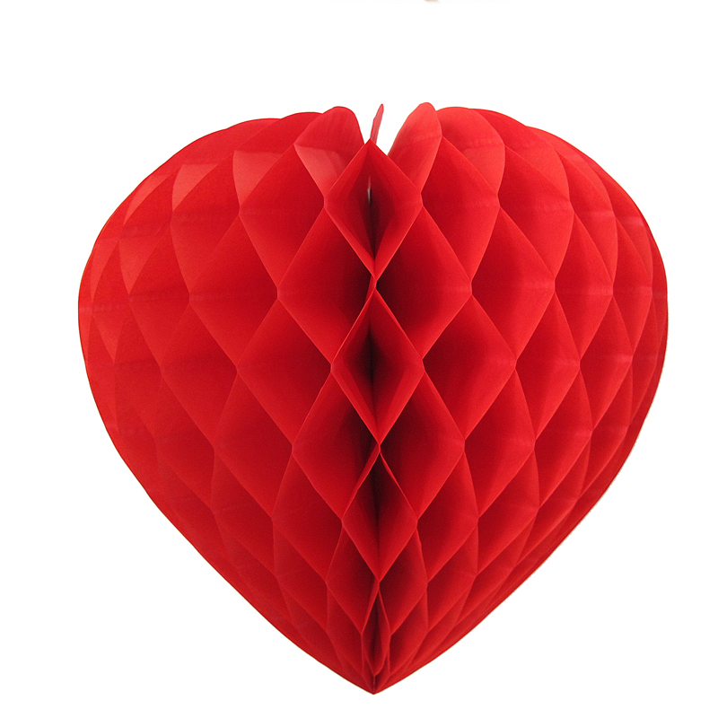 Coeur en papier alvéolé ignifugé de couleur rouge pas cher