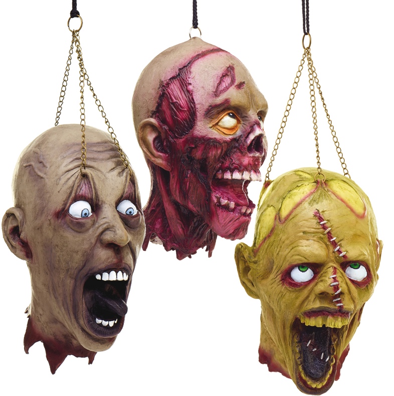 Halloween : tête zombie attachée à une chaîne