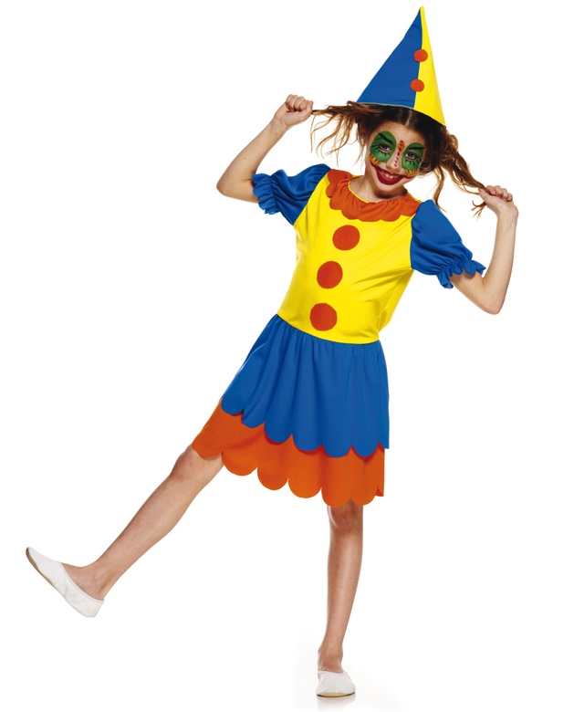 Déguisement de petite clown jaune et bleu pas cher