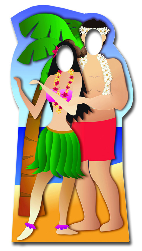 Figurine géante passe-tête couple Hawaïen pas cher