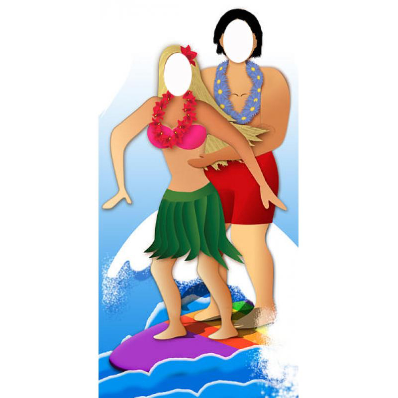 Figurine géante passe-tête couple surfeur en carton pas cher