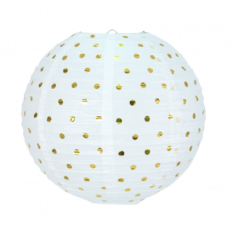 Lanterne japonaise blanche a pois or pas cher