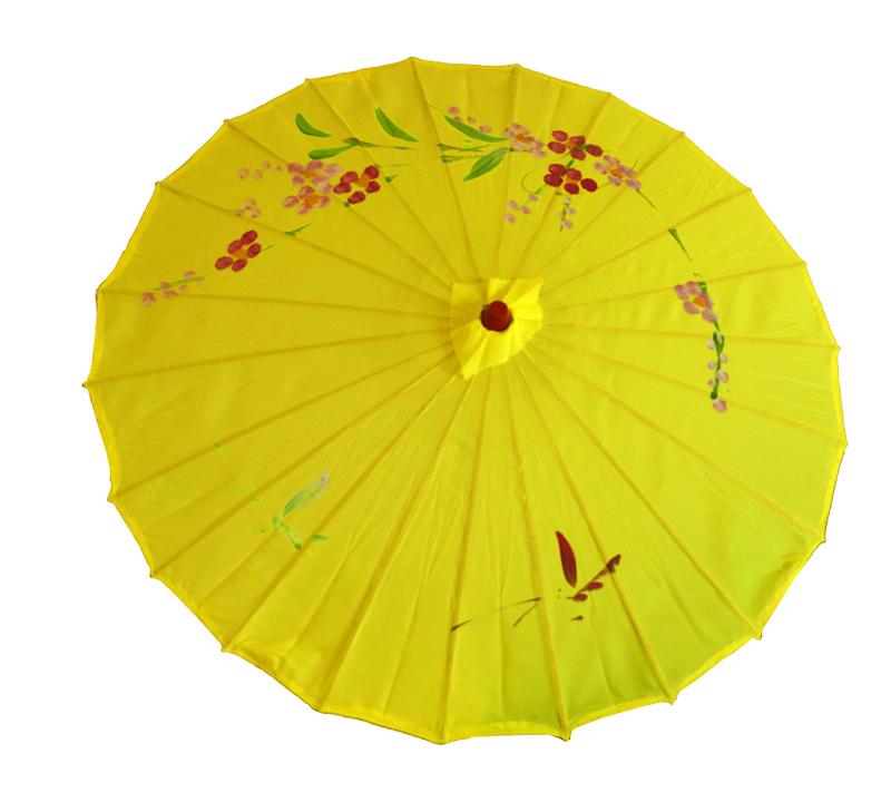 Ombrelle Chinoise en Tissu Décoré Jaune pas cher